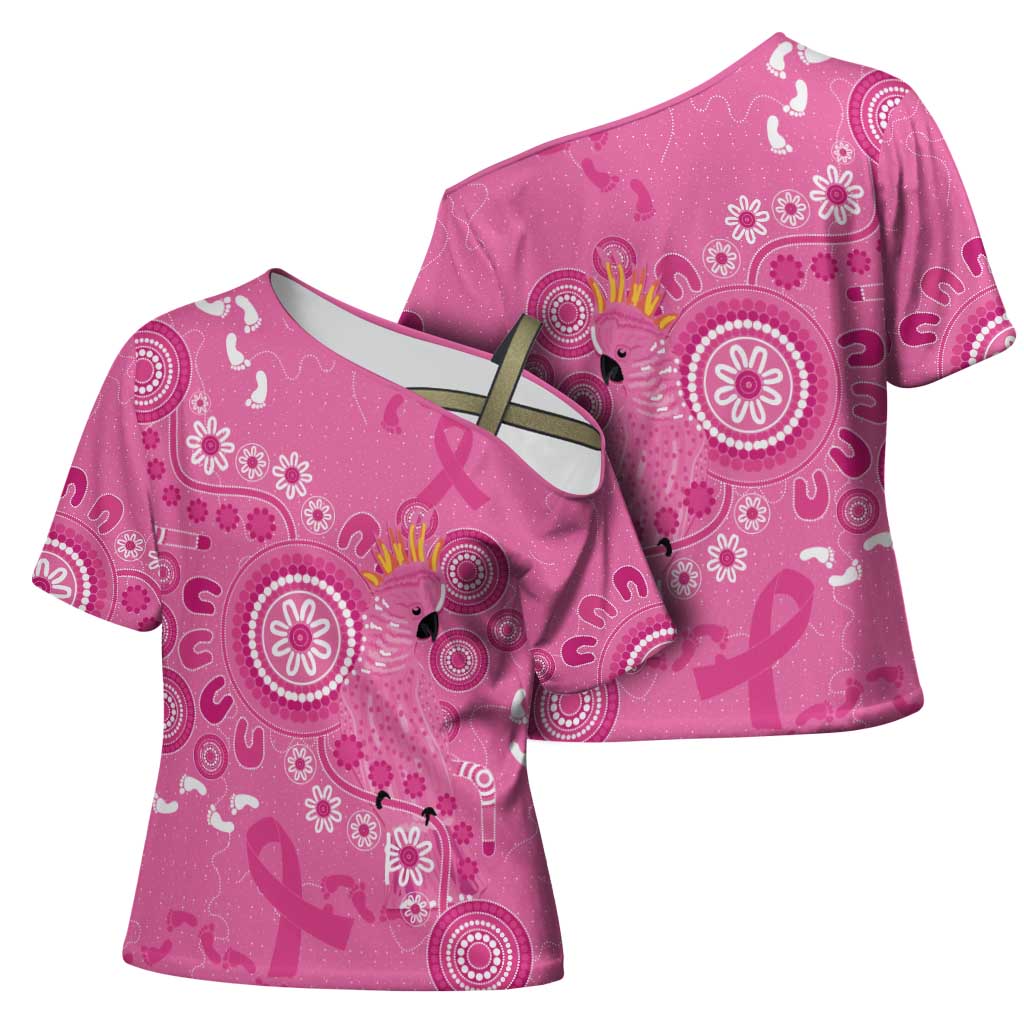 Pink Ribbon Australia Cross Shoulder Shirt Breast Cancer Awareness Aboriginal Cacatua leadbeateri - Aussie Hoodie