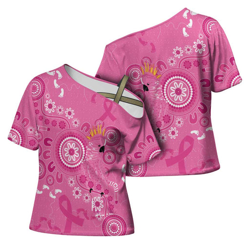 Pink Ribbon Australia Cross Shoulder Shirt Breast Cancer Awareness Aboriginal Cacatua leadbeateri - Aussie Hoodie