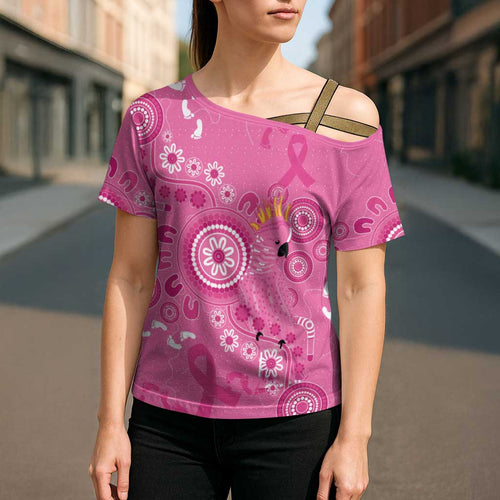 Pink Ribbon Australia Cross Shoulder Shirt Breast Cancer Awareness Aboriginal Cacatua leadbeateri - Aussie Hoodie