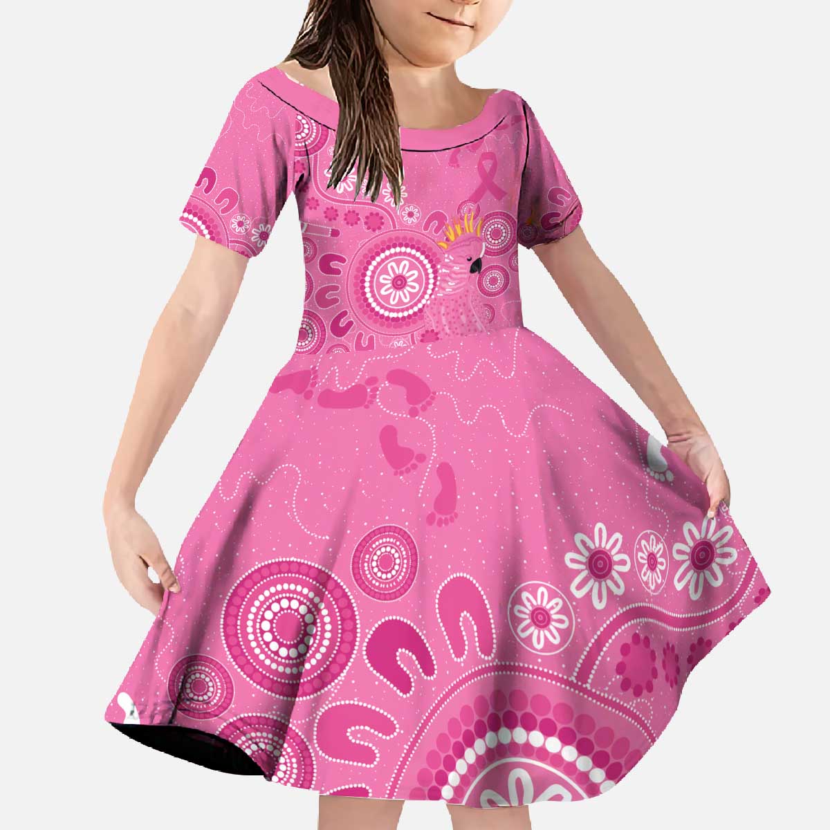 Pink Ribbon Australia Family Matching Off The Shoulder Long Sleeve Dress and Hawaiian Shirt Breast Cancer Awareness Aboriginal Cacatua leadbeateri - Aussie Hoodie