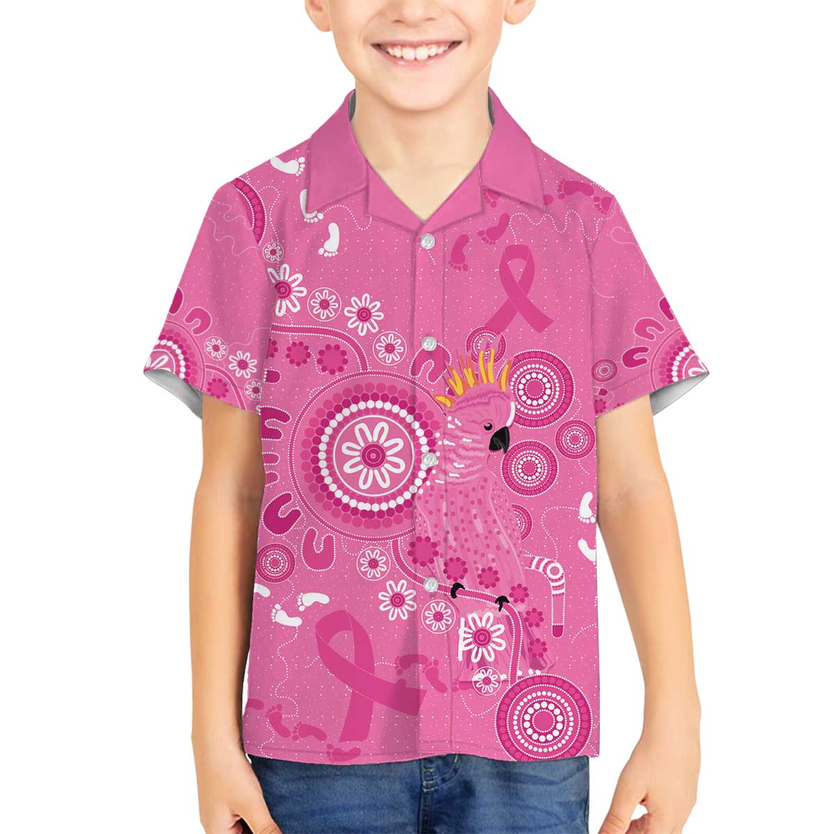Pink Ribbon Australia Family Matching Off The Shoulder Long Sleeve Dress and Hawaiian Shirt Breast Cancer Awareness Aboriginal Cacatua leadbeateri - Aussie Hoodie