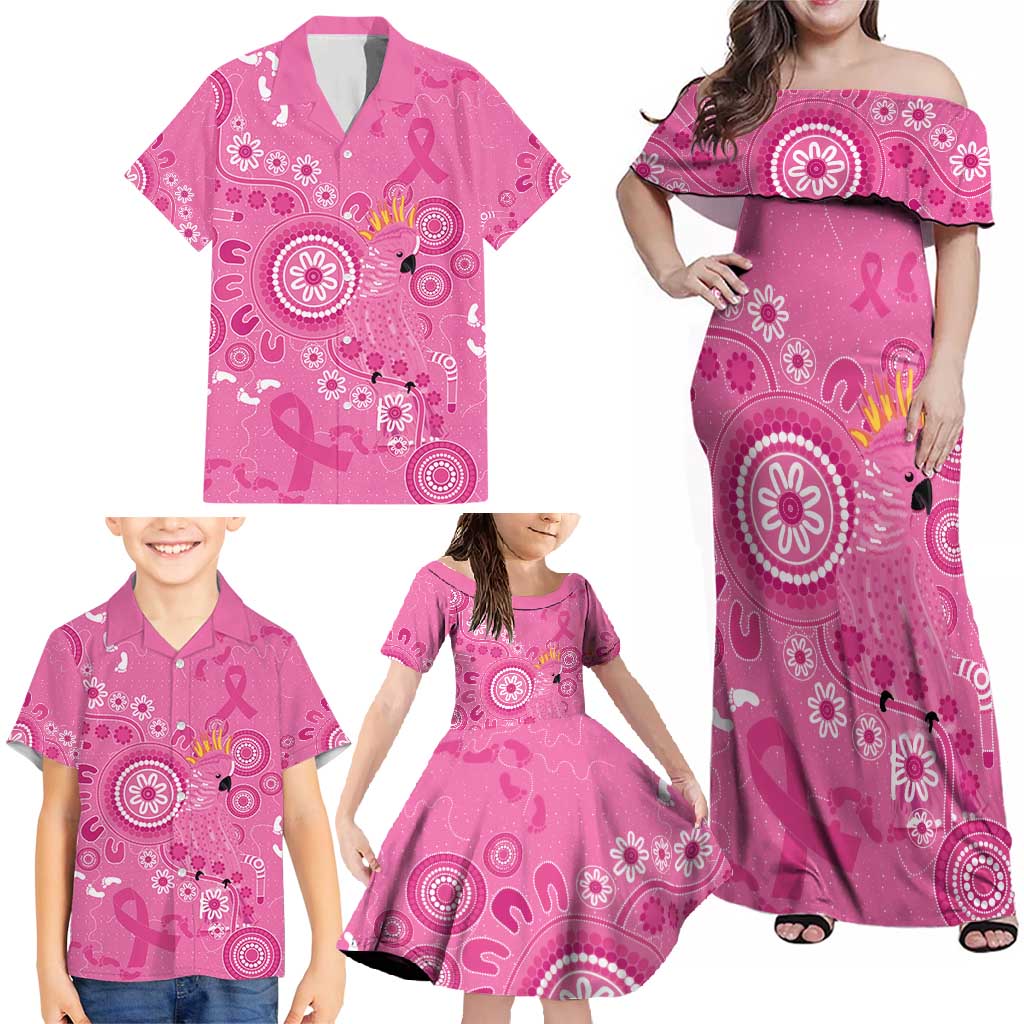 Pink Ribbon Australia Family Matching Off Shoulder Maxi Dress and Hawaiian Shirt Breast Cancer Awareness Aboriginal Cacatua leadbeateri - Aussie Hoodie