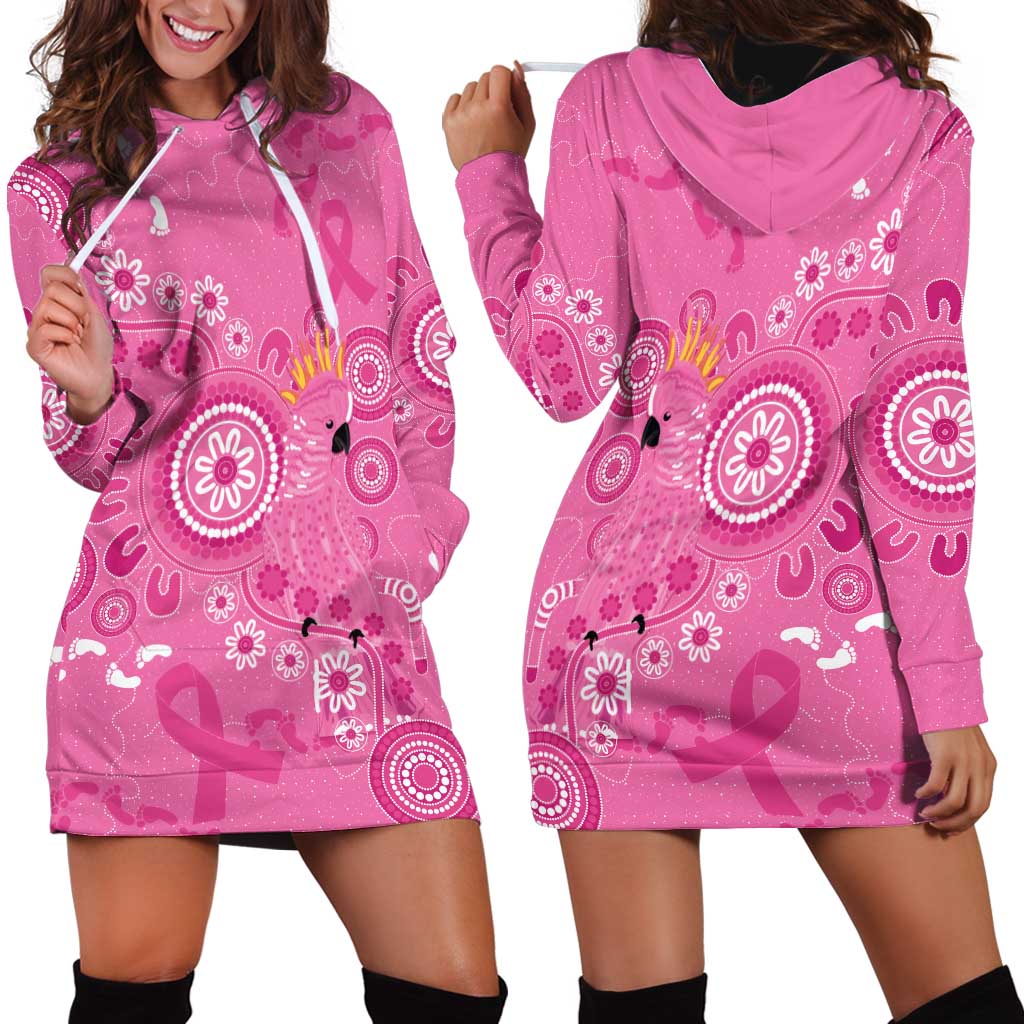 Pink Ribbon Australia Hoodie Dress Breast Cancer Awareness Aboriginal Cacatua leadbeateri - Aussie Hoodie