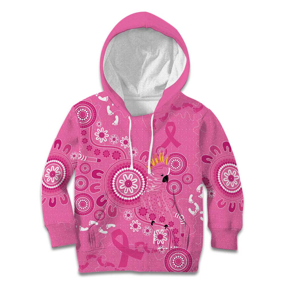Pink Ribbon Australia Kid Hoodie Breast Cancer Awareness Aboriginal Cacatua leadbeateri - Aussie Hoodie