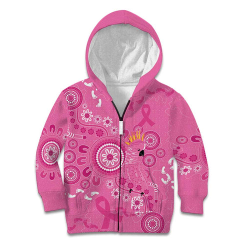 Pink Ribbon Australia Kid Hoodie Breast Cancer Awareness Aboriginal Cacatua leadbeateri - Aussie Hoodie