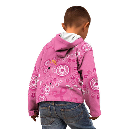 Pink Ribbon Australia Kid Hoodie Breast Cancer Awareness Aboriginal Cacatua leadbeateri - Aussie Hoodie