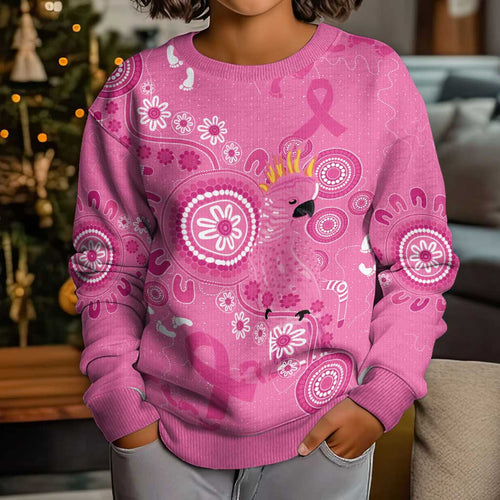 Pink Ribbon Australia Kid Ugly Christmas Sweater Breast Cancer Awareness Aboriginal Cacatua leadbeateri - Aussie Hoodie