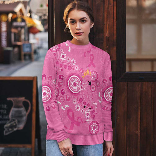 Pink Ribbon Australia Ugly Christmas Sweater Breast Cancer Awareness Aboriginal Cacatua leadbeateri - Aussie Hoodie