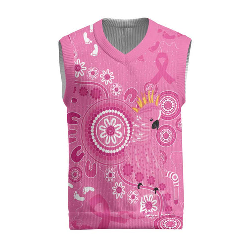 Pink Ribbon Australia Christmas Knitted V-Neck Vest Breast Cancer Awareness Aboriginal Cacatua leadbeateri - Aussie Hoodie