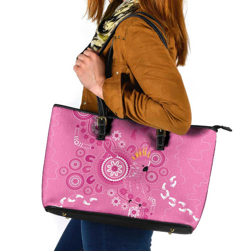 Pink Ribbon Australia Leather Tote Bag Breast Cancer Awareness Aboriginal Cacatua leadbeateri - Aussie Hoodie