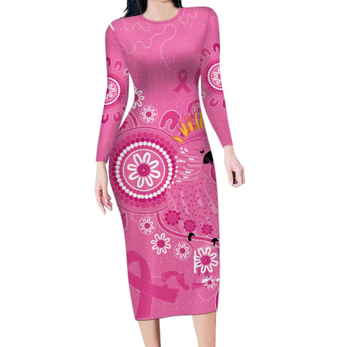 Pink Ribbon Australia Long Sleeve Bodycon Dress Breast Cancer Awareness Aboriginal Cacatua leadbeateri - Aussie Hoodie