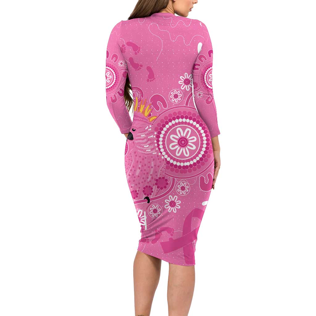 Pink Ribbon Australia Long Sleeve Bodycon Dress Breast Cancer Awareness Aboriginal Cacatua leadbeateri - Aussie Hoodie