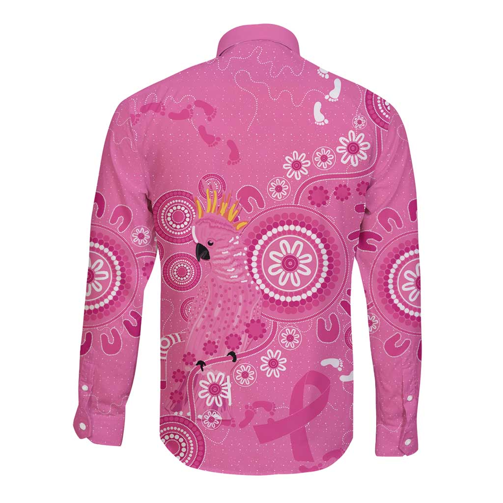 Pink Ribbon Australia Long Sleeve Button Shirt Breast Cancer Awareness Aboriginal Cacatua leadbeateri - Aussie Hoodie
