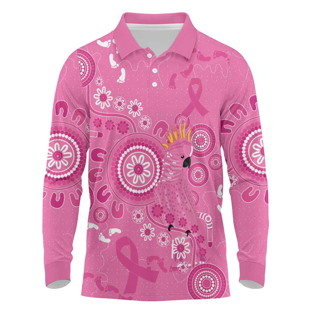 Pink Ribbon Australia Long Sleeve Polo Shirt Breast Cancer Awareness Aboriginal Cacatua leadbeateri - Aussie Hoodie