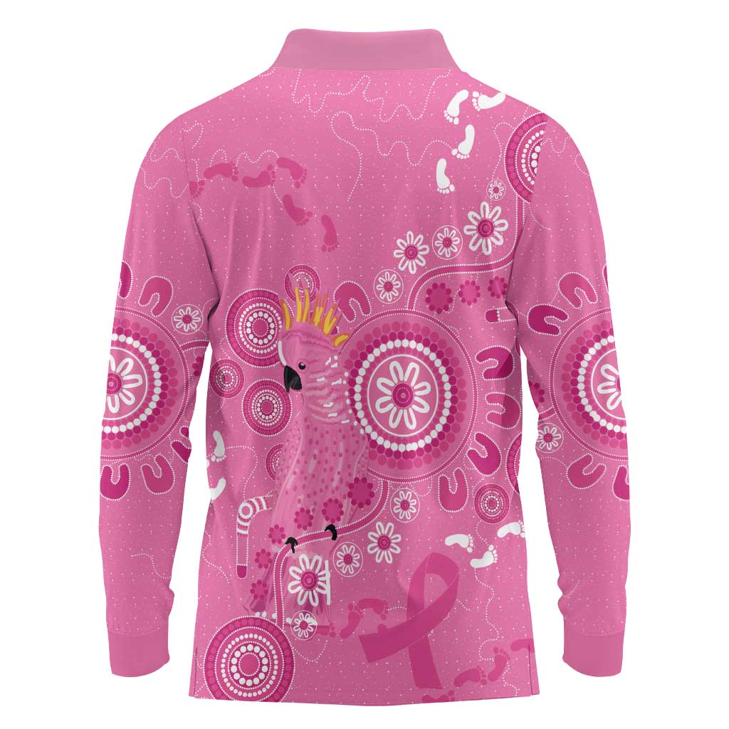 Pink Ribbon Australia Long Sleeve Polo Shirt Breast Cancer Awareness Aboriginal Cacatua leadbeateri - Aussie Hoodie