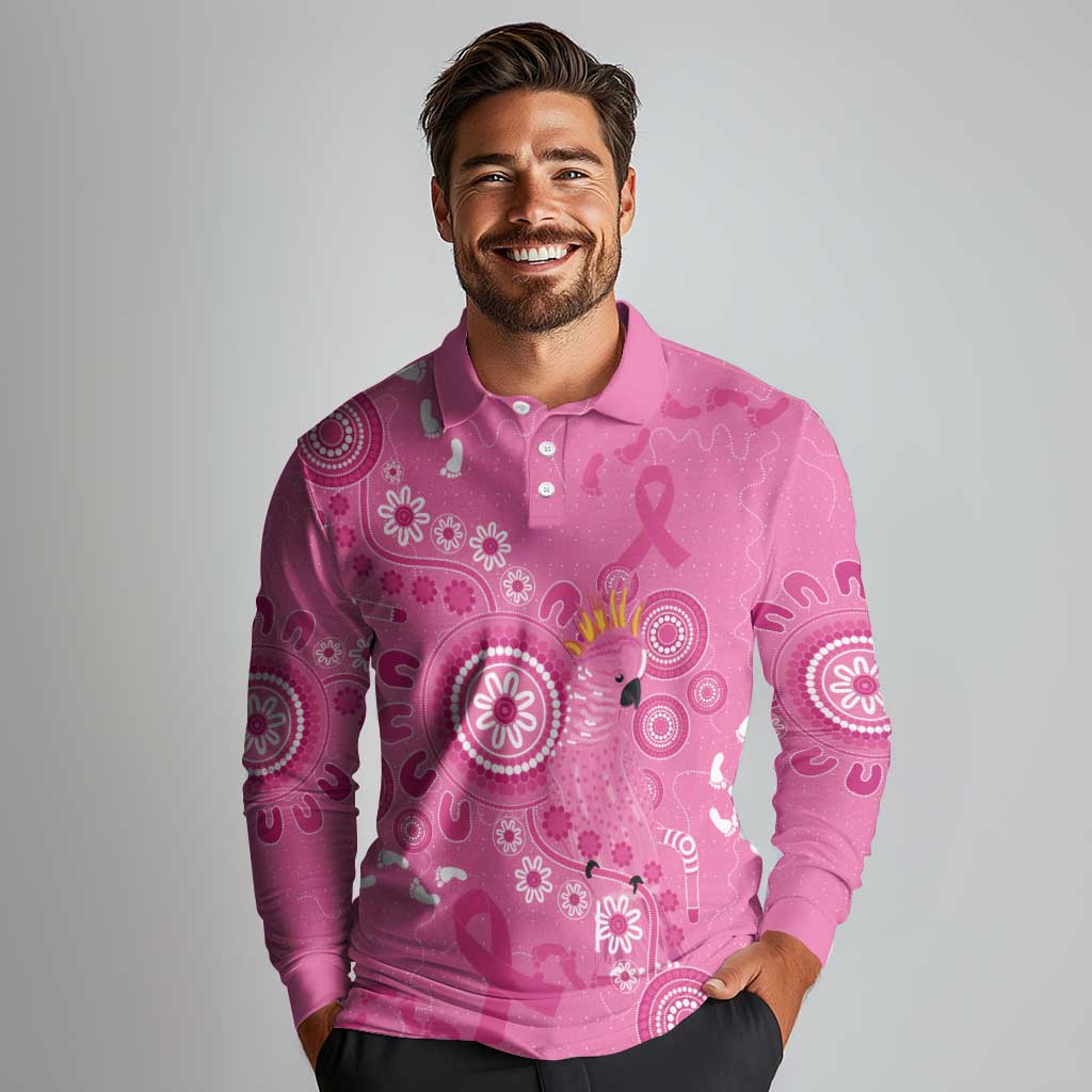 Pink Ribbon Australia Long Sleeve Polo Shirt Breast Cancer Awareness Aboriginal Cacatua leadbeateri - Aussie Hoodie