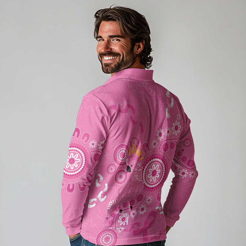 Pink Ribbon Australia Long Sleeve Polo Shirt Breast Cancer Awareness Aboriginal Cacatua leadbeateri - Aussie Hoodie