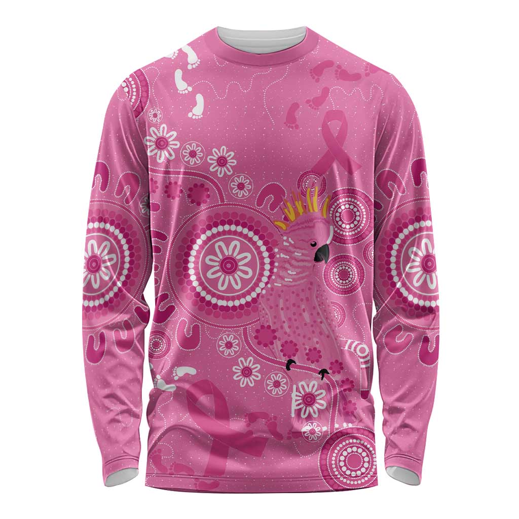 Pink Ribbon Australia Long Sleeve Shirt Breast Cancer Awareness Aboriginal Cacatua leadbeateri - Aussie Hoodie