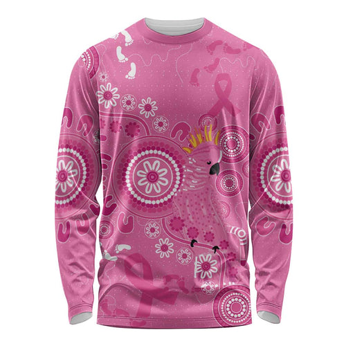 Pink Ribbon Australia Long Sleeve Shirt Breast Cancer Awareness Aboriginal Cacatua leadbeateri - Aussie Hoodie