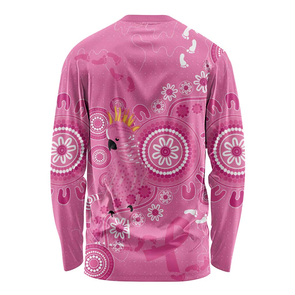 Pink Ribbon Australia Long Sleeve Shirt Breast Cancer Awareness Aboriginal Cacatua leadbeateri - Aussie Hoodie