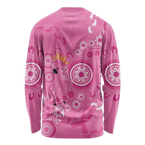 Pink Ribbon Australia Long Sleeve Shirt Breast Cancer Awareness Aboriginal Cacatua leadbeateri - Aussie Hoodie