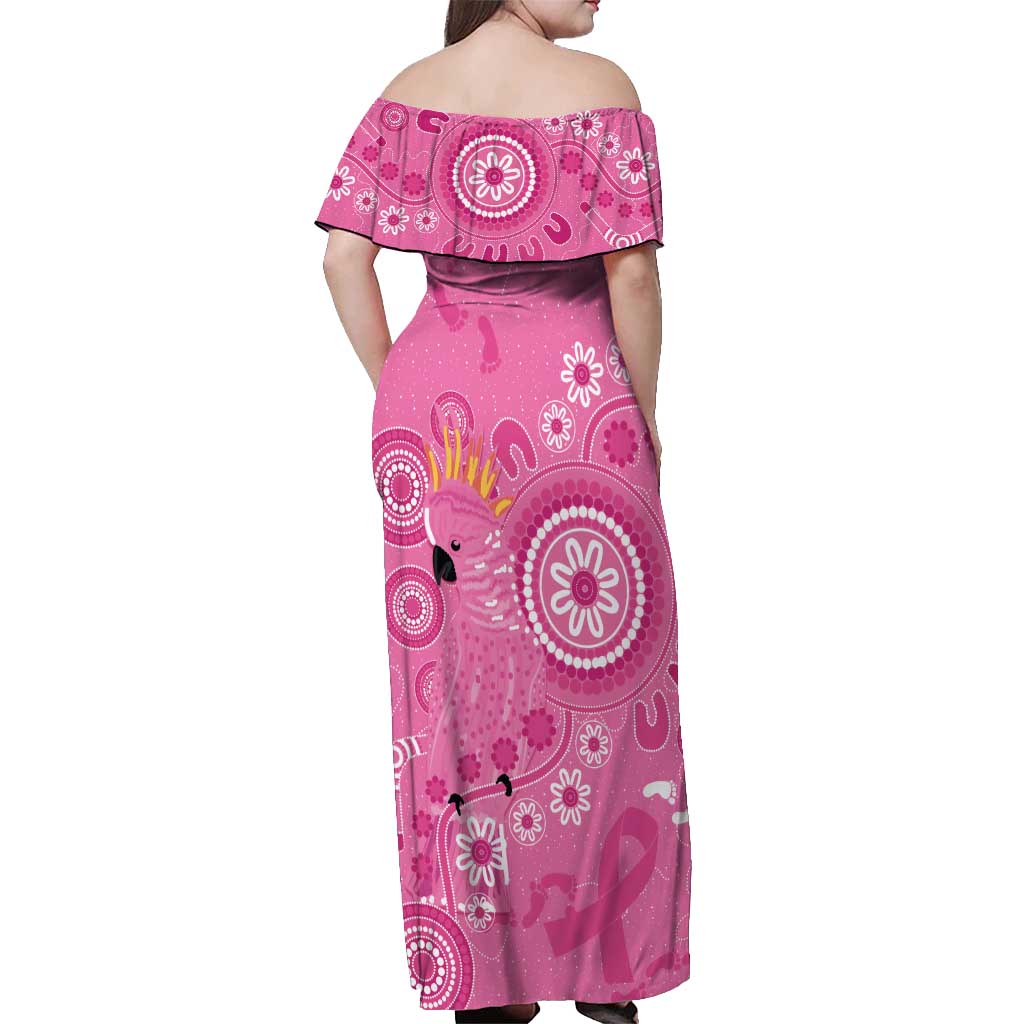 Pink Ribbon Australia Off Shoulder Maxi Dress Breast Cancer Awareness Aboriginal Cacatua leadbeateri - Aussie Hoodie