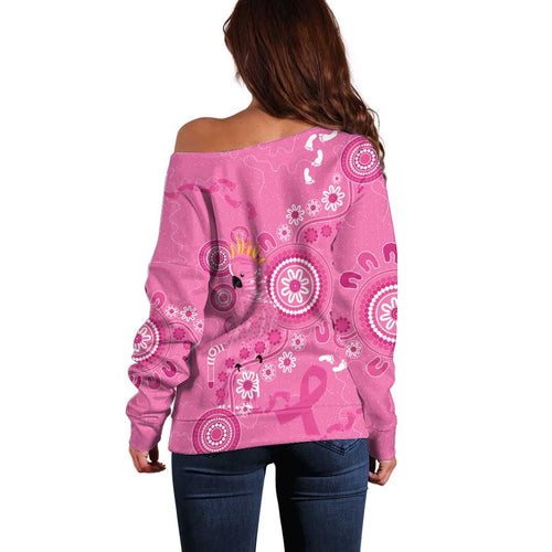 Pink Ribbon Australia Off Shoulder Sweater Breast Cancer Awareness Aboriginal Cacatua leadbeateri - Aussie Hoodie