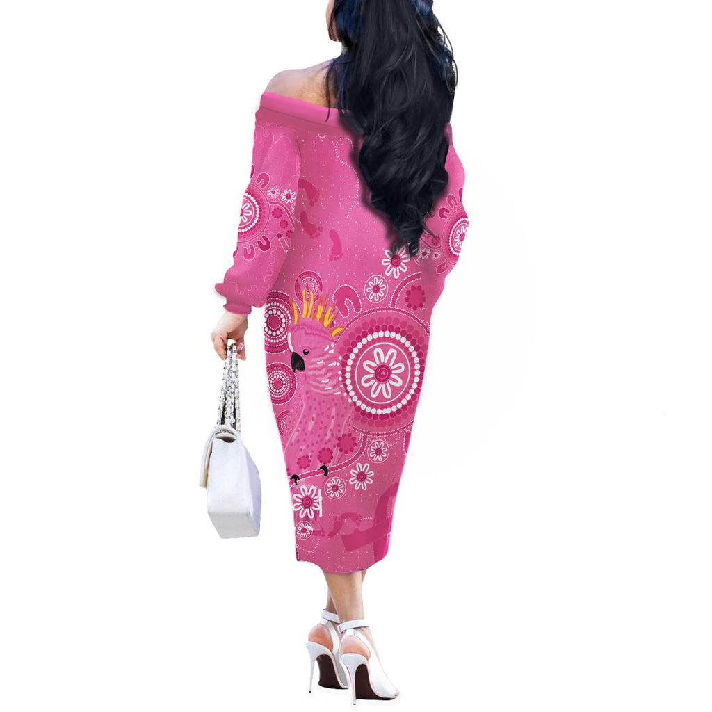 Pink Ribbon Australia Off The Shoulder Long Sleeve Dress Breast Cancer Awareness Aboriginal Cacatua leadbeateri - Aussie Hoodie