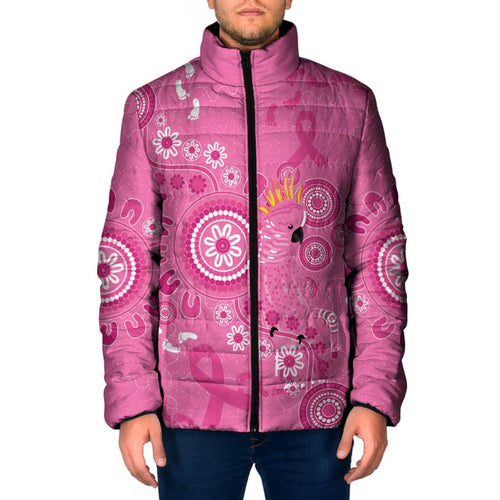 Pink Ribbon Australia Padded Jacket Breast Cancer Awareness Aboriginal Cacatua leadbeateri - Aussie Hoodie