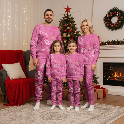 Pink Ribbon Australia Christmas Pajama Set Breast Cancer Awareness Aboriginal Cacatua leadbeateri - Aussie Hoodie