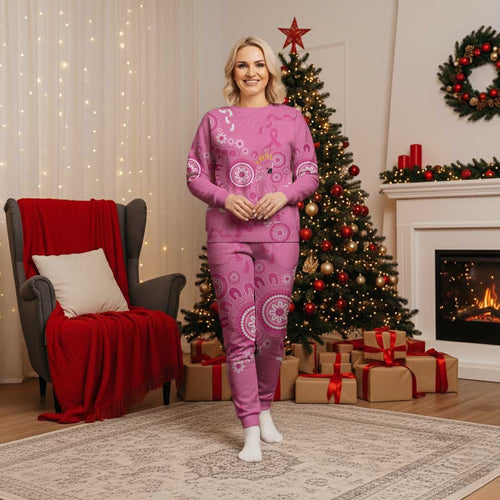 Pink Ribbon Australia Christmas Pajama Set Breast Cancer Awareness Aboriginal Cacatua leadbeateri - Aussie Hoodie