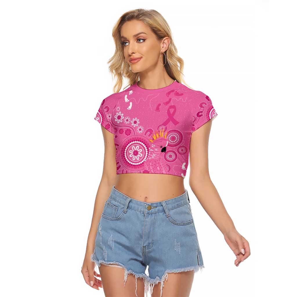 Pink Ribbon Australia Raglan Cropped T Shirt Breast Cancer Awareness Aboriginal Cacatua leadbeateri - Aussie Hoodie