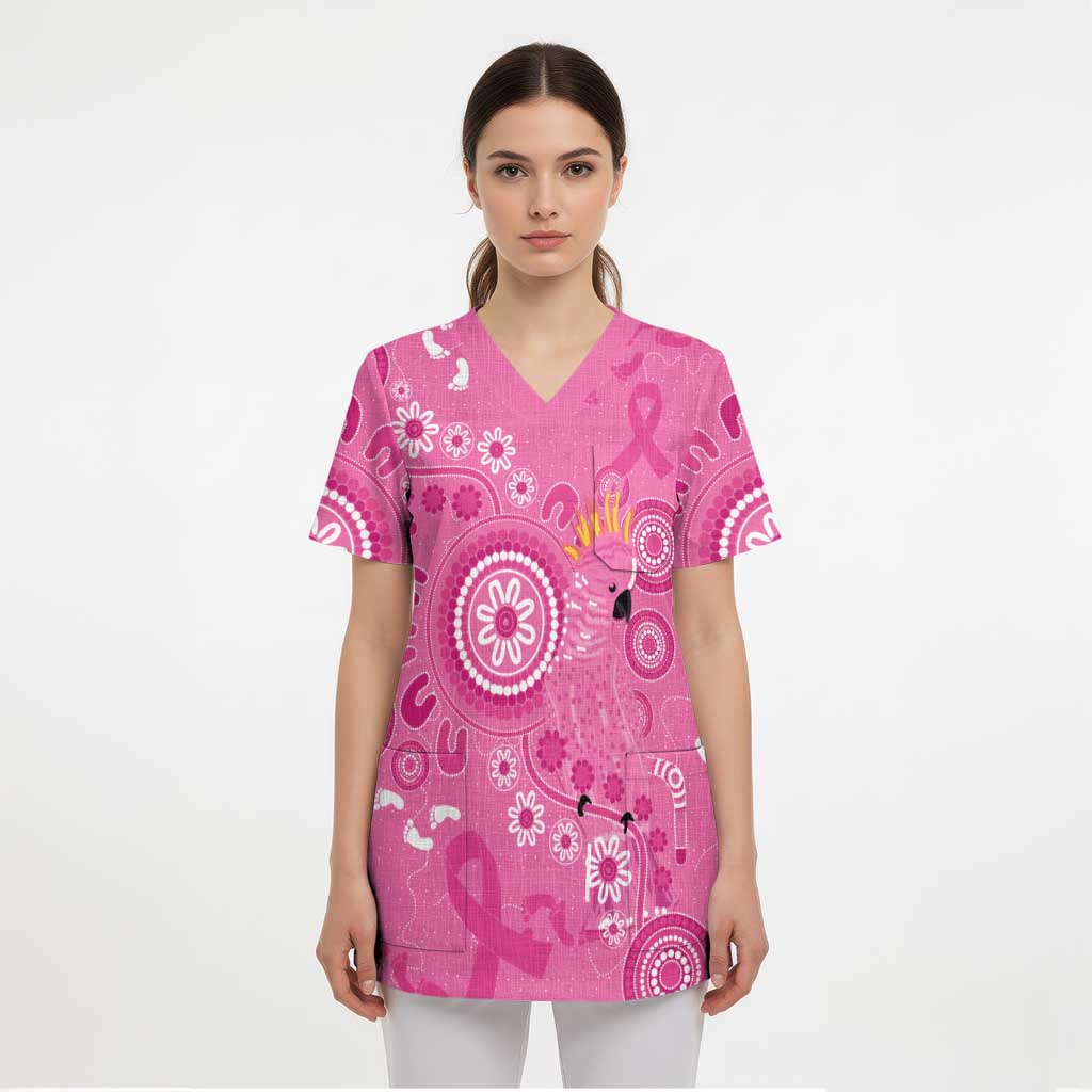 Pink Ribbon Australia Scrub Top Breast Cancer Awareness Aboriginal Cacatua leadbeateri - Aussie Hoodie