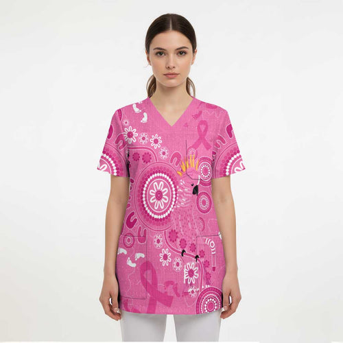 Pink Ribbon Australia Scrub Top Breast Cancer Awareness Aboriginal Cacatua leadbeateri - Aussie Hoodie
