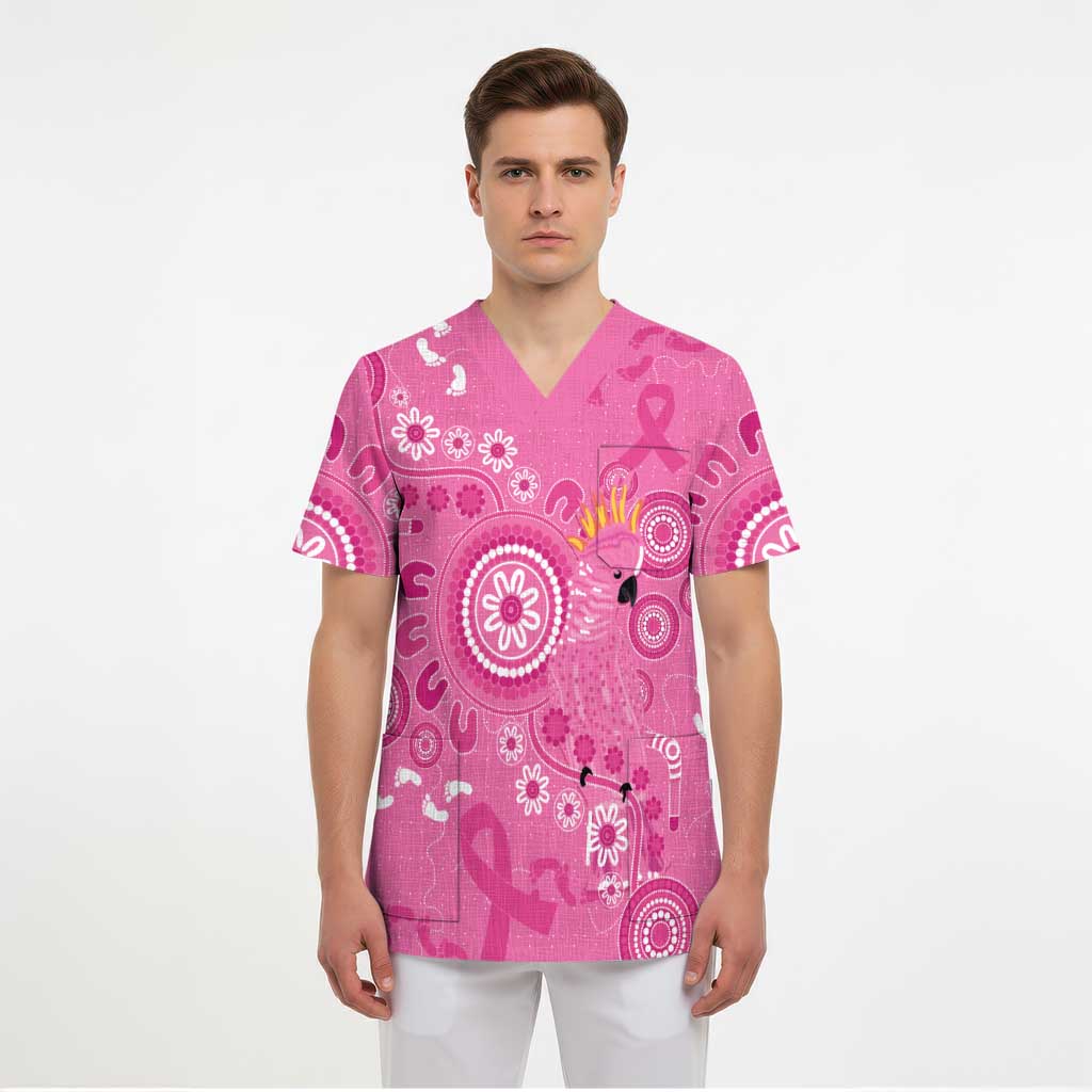 Pink Ribbon Australia Scrub Top Breast Cancer Awareness Aboriginal Cacatua leadbeateri - Aussie Hoodie