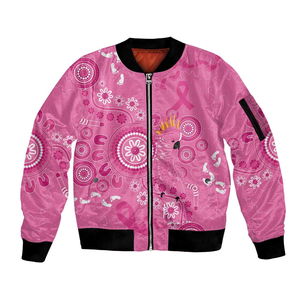 Pink Ribbon Australia Sleeve Zip Bomber Jacket Breast Cancer Awareness Aboriginal Cacatua leadbeateri - Aussie Hoodie