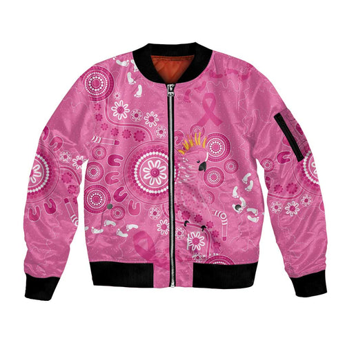 Pink Ribbon Australia Sleeve Zip Bomber Jacket Breast Cancer Awareness Aboriginal Cacatua leadbeateri - Aussie Hoodie