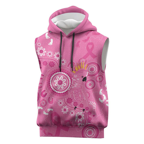 Pink Ribbon Australia Sleeveless Hoodie Breast Cancer Awareness Aboriginal Cacatua leadbeateri - Aussie Hoodie