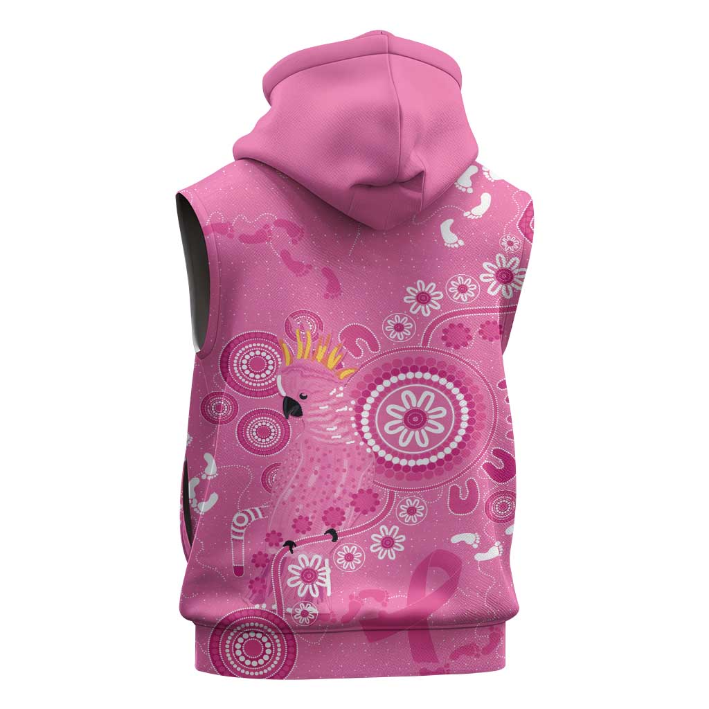 Pink Ribbon Australia Sleeveless Hoodie Breast Cancer Awareness Aboriginal Cacatua leadbeateri - Aussie Hoodie