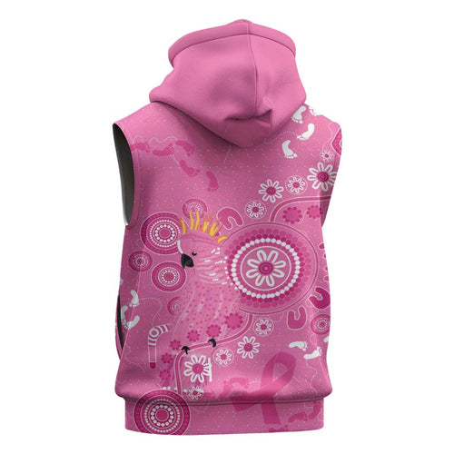 Pink Ribbon Australia Sleeveless Hoodie Breast Cancer Awareness Aboriginal Cacatua leadbeateri - Aussie Hoodie