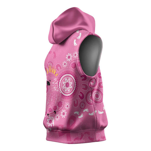 Pink Ribbon Australia Sleeveless Hoodie Breast Cancer Awareness Aboriginal Cacatua leadbeateri - Aussie Hoodie