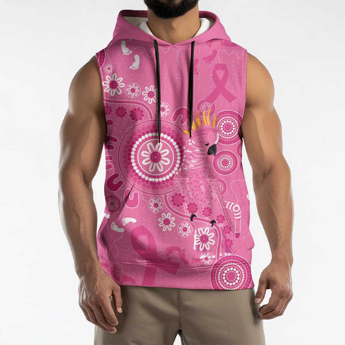 Pink Ribbon Australia Sleeveless Hoodie Breast Cancer Awareness Aboriginal Cacatua leadbeateri - Aussie Hoodie