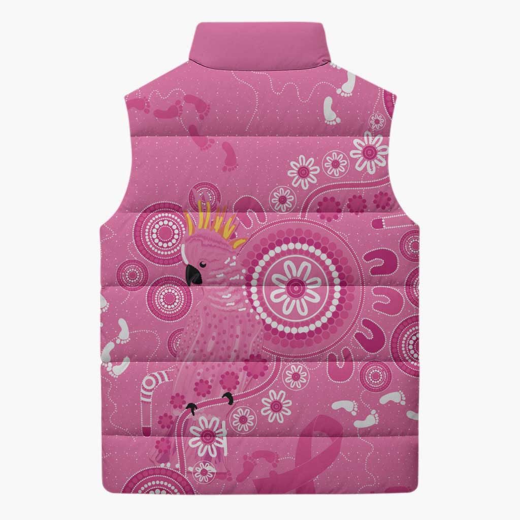 Pink Ribbon Australia Sleeveless Puffer Jacket Breast Cancer Awareness Aboriginal Cacatua leadbeateri - Aussie Hoodie