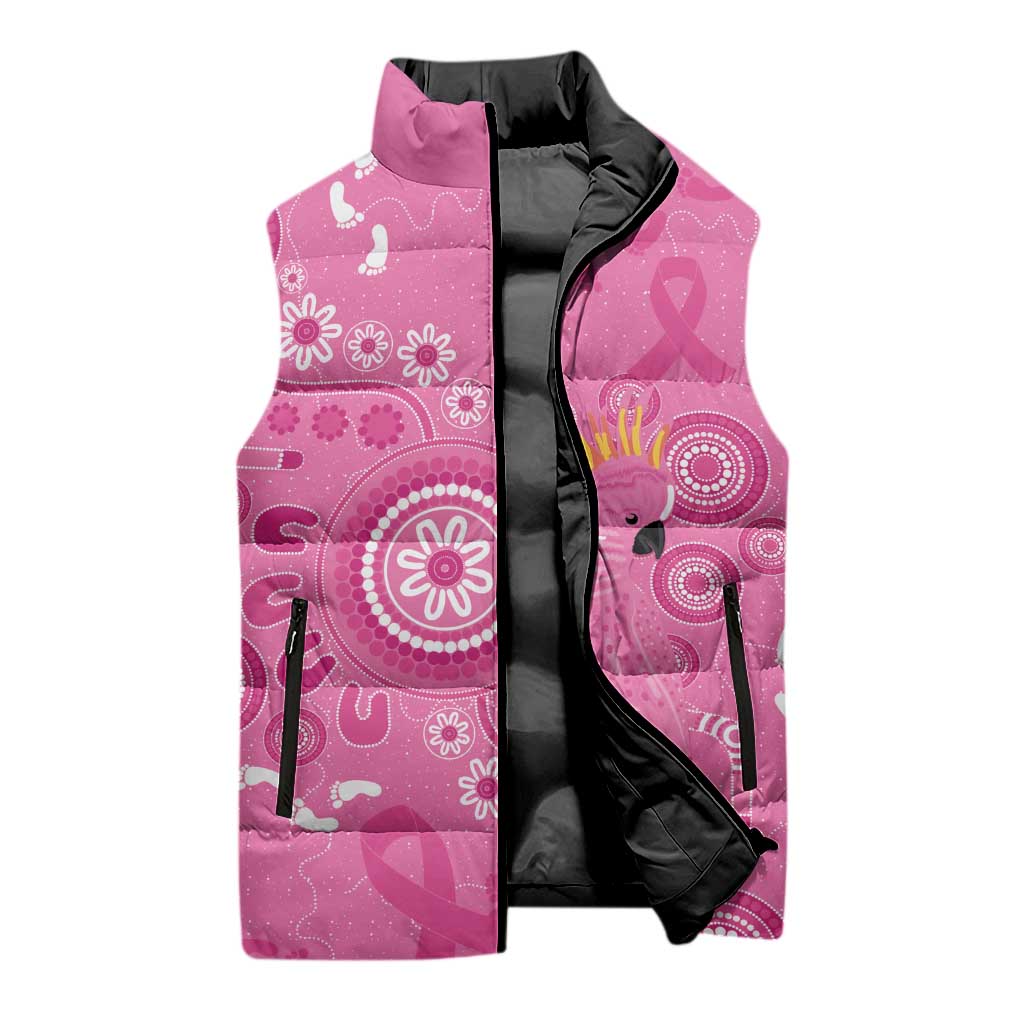 Pink Ribbon Australia Sleeveless Puffer Jacket Breast Cancer Awareness Aboriginal Cacatua leadbeateri - Aussie Hoodie