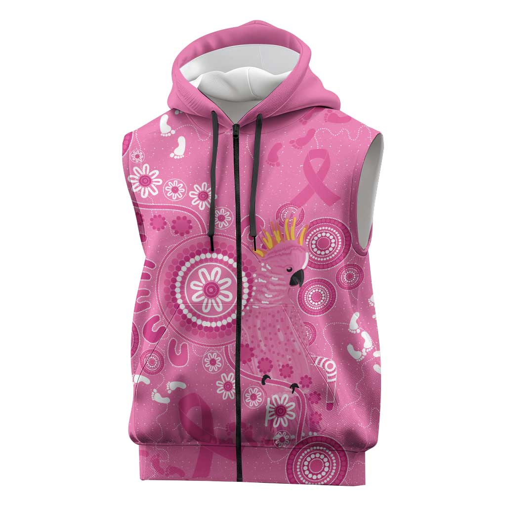 Pink Ribbon Australia Sleeveless Zip Hoodie Breast Cancer Awareness Aboriginal Cacatua leadbeateri LT14