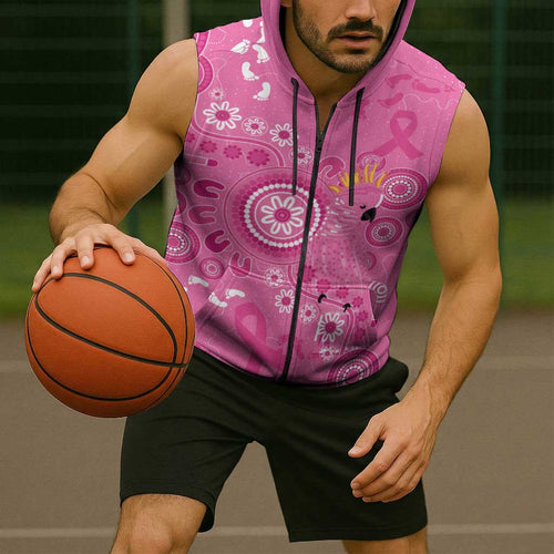 Pink Ribbon Australia Sleeveless Zip Hoodie Breast Cancer Awareness Aboriginal Cacatua leadbeateri LT14
