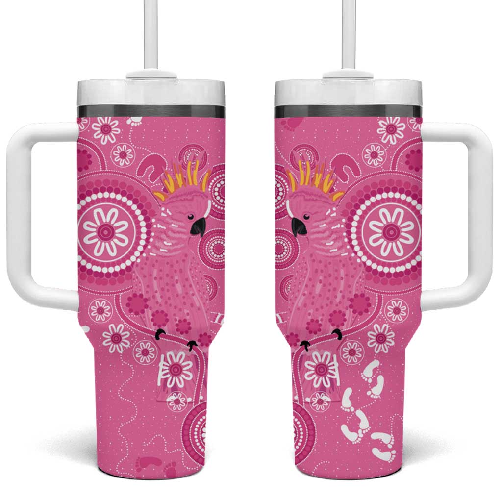 Pink Ribbon Australia Tumbler With Handle Breast Cancer Awareness Aboriginal Cacatua leadbeateri - Aussie Hoodie