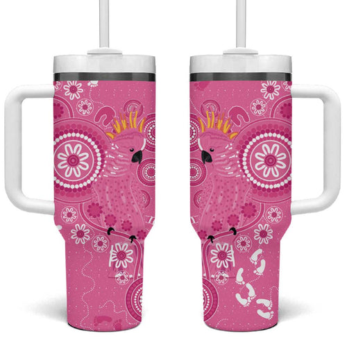 Pink Ribbon Australia Tumbler With Handle Breast Cancer Awareness Aboriginal Cacatua leadbeateri - Aussie Hoodie