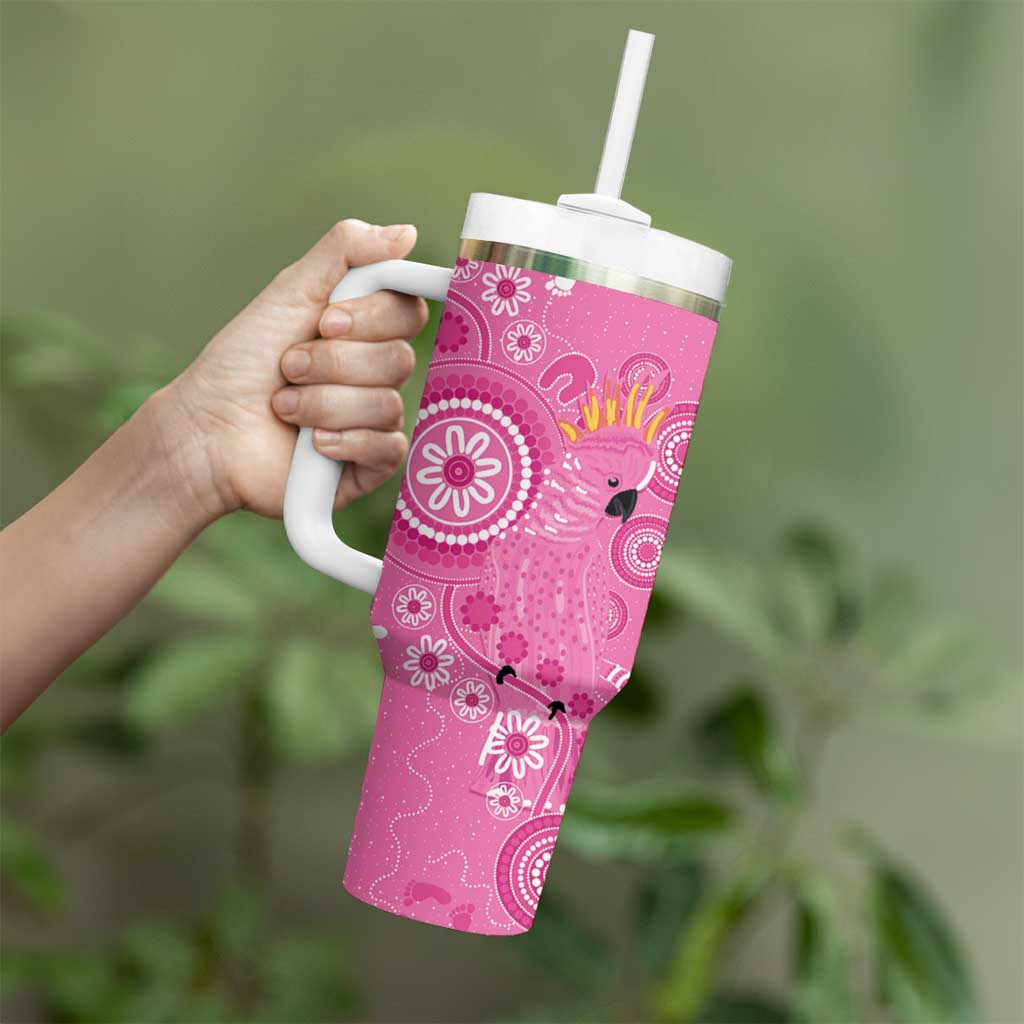 Pink Ribbon Australia Tumbler With Handle Breast Cancer Awareness Aboriginal Cacatua leadbeateri - Aussie Hoodie