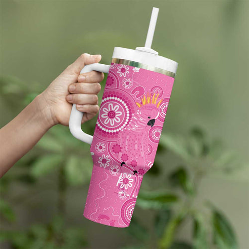 Pink Ribbon Australia Tumbler With Handle Breast Cancer Awareness Aboriginal Cacatua leadbeateri - Aussie Hoodie